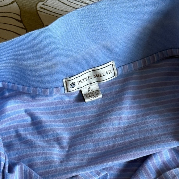 Peter Millar Striped Cotton Polo Shirt XL Blue - Picture 5 of 9